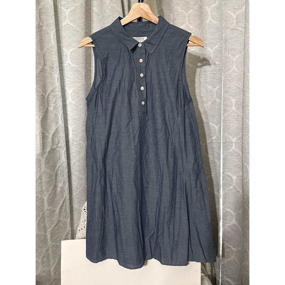 Weekend Andrea Jovine Blue Cotton Chambray Sleeveless Shirt Dress Womens Medium